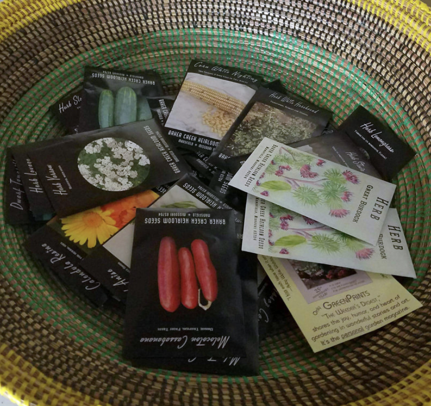 A basket full of seed packets