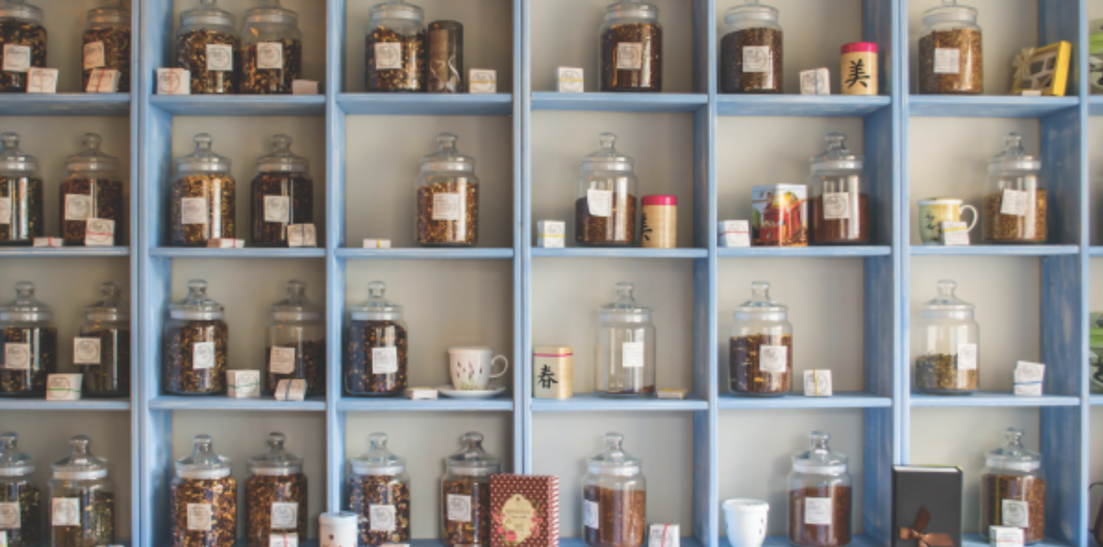 herbal products on shelves